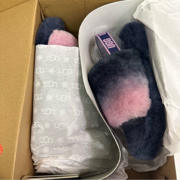 New Ugg Kids Fluff Yeah Slide Gradient Sandal Slippers Grey Combo - Picture 1 of 6